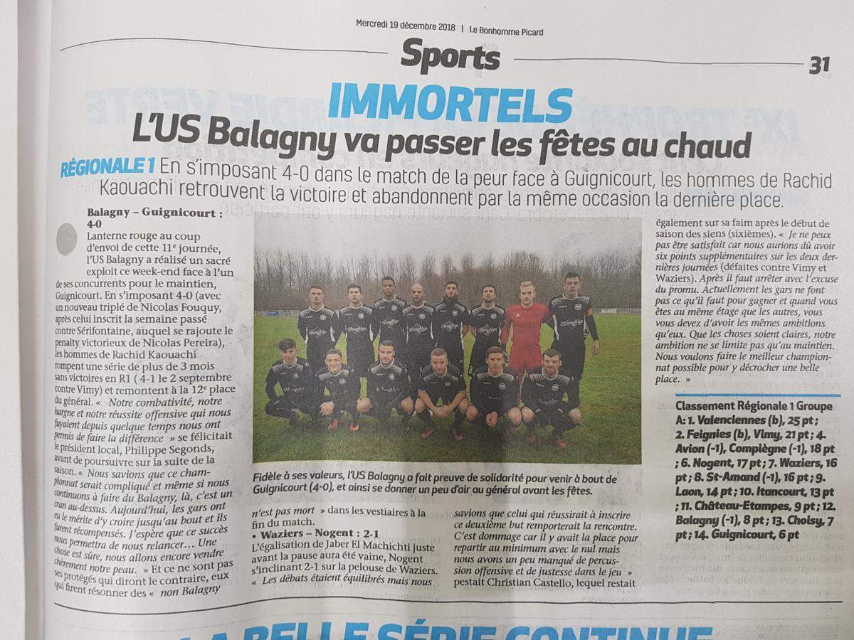 Actualité Article du Bonhomme Picard club Football US BALAGNY ST