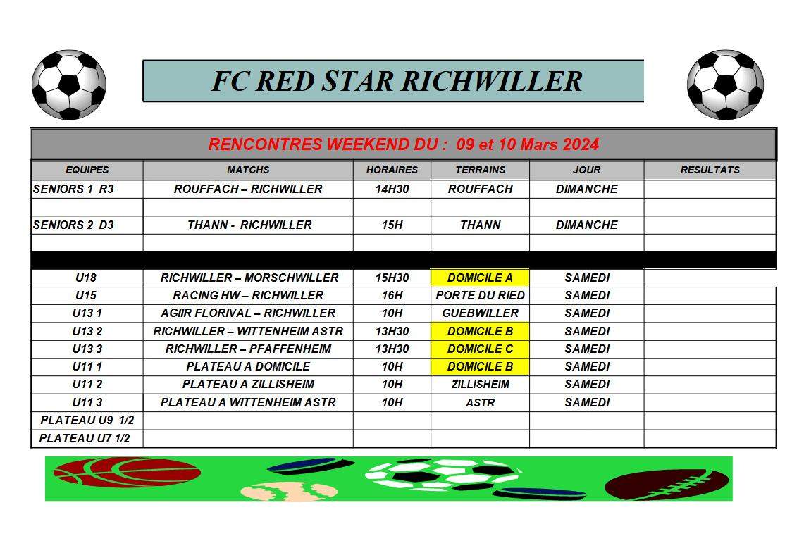 Actualit Programme Du Weekend Club Football Fc Red Star Richwiller