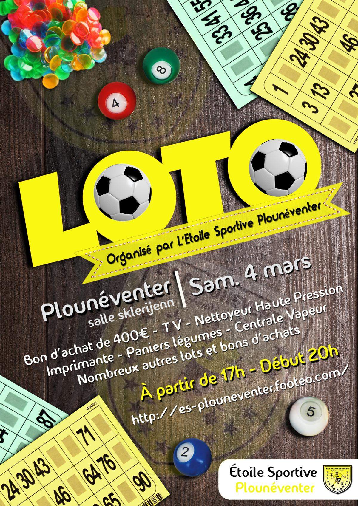 Actualité Loto Samedi 4 mars 2017 organisé par... club Football FC Plounéventer Plouédern