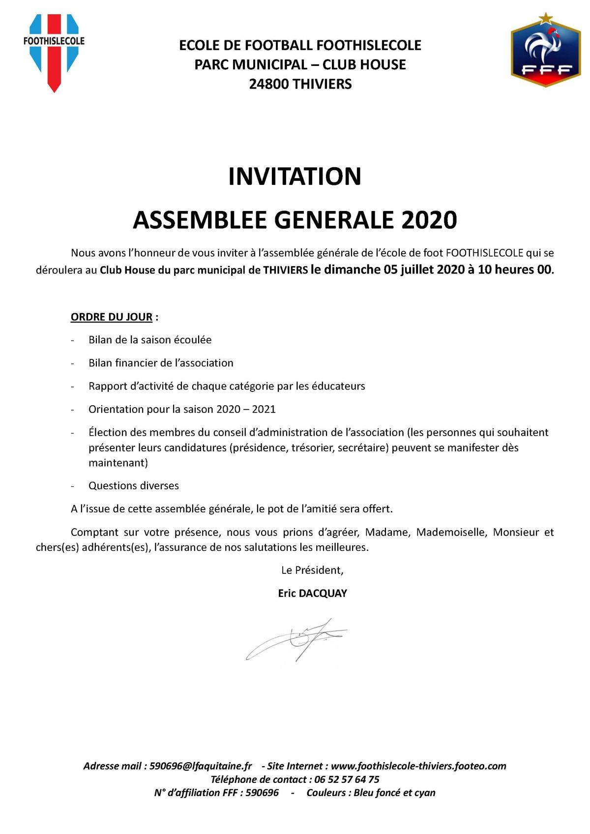 Actualit assemblee generale foothislecole club football ecole de