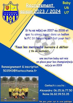 Recrutement Saison 2023-2024 - FOOTBALL CLUB SAINT PARGOIRE