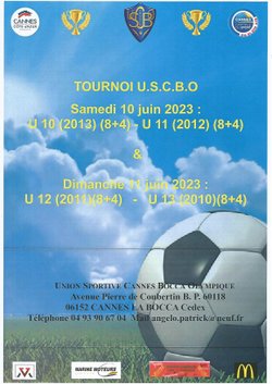 INVITATION TOURNOI U 10-11 & U 12 -13 des 10 et 11 juin 2023 - UNION SPORTIVE CANNES BOCCA OLYMPIQUE