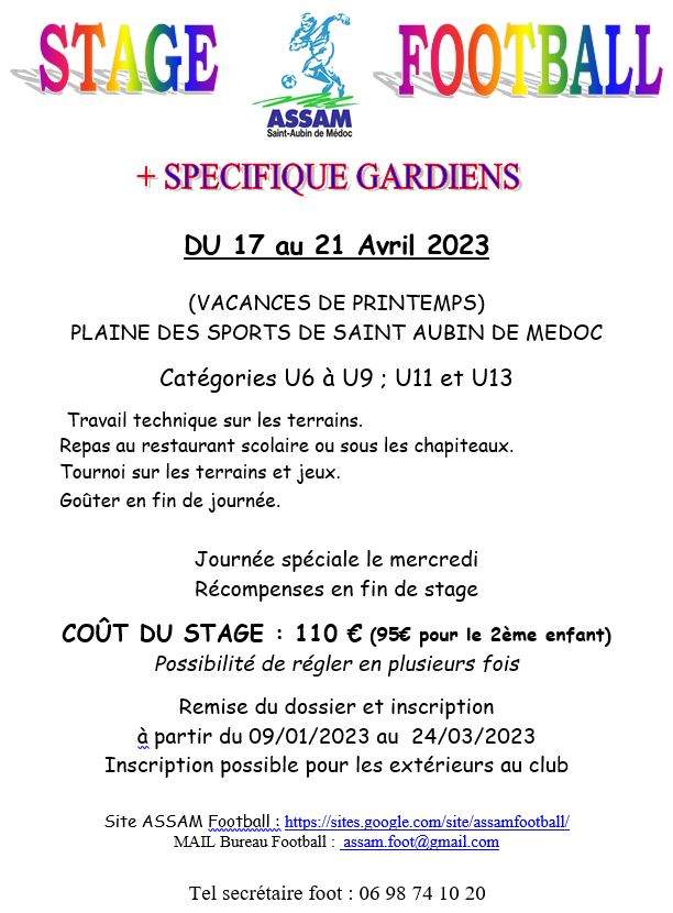 Actualité Le Stage Foot 2023 Arrive Club Football As St Aubin De Medoc Footeo 9430