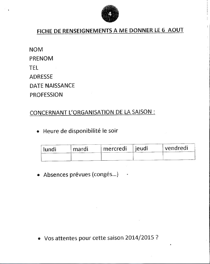 Fiche de renseignements