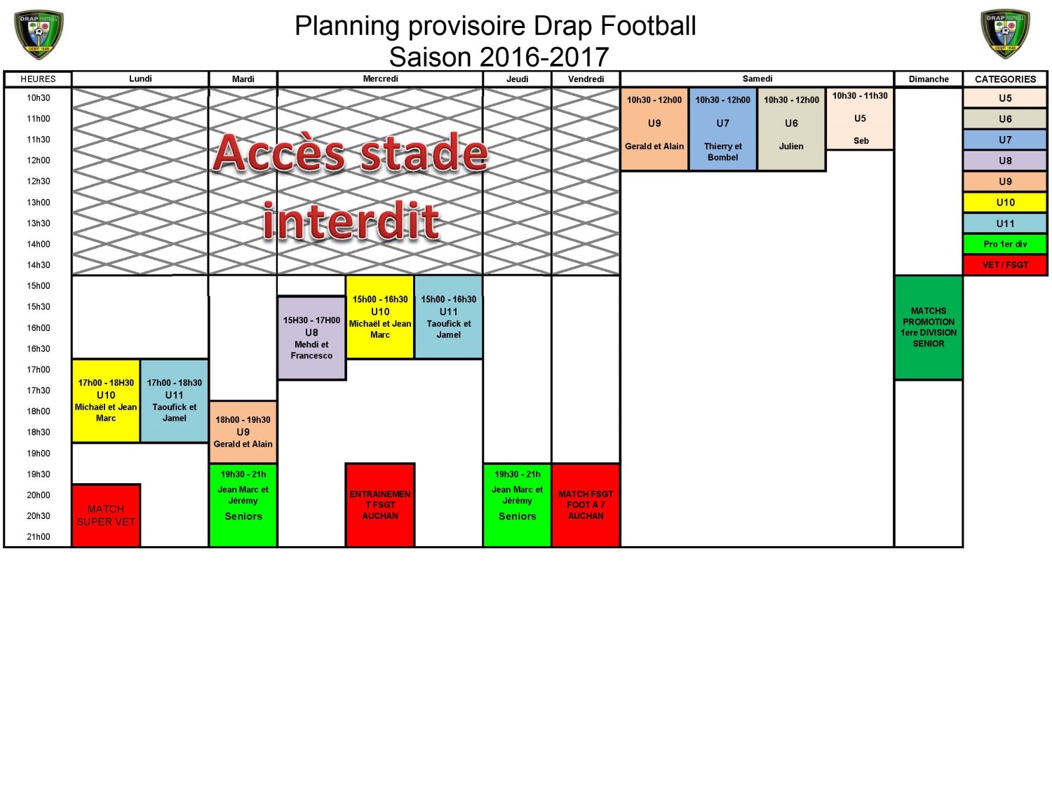 planning saison 2016-2017