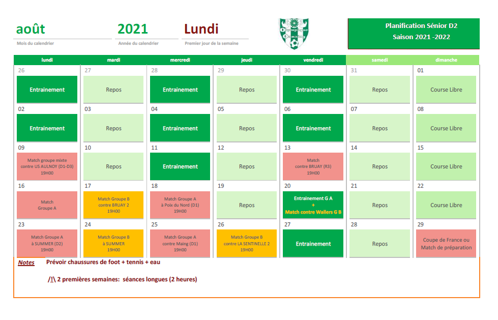 Actualité - Planning De Reprise Seniors A&B - Club Football Olympique ...