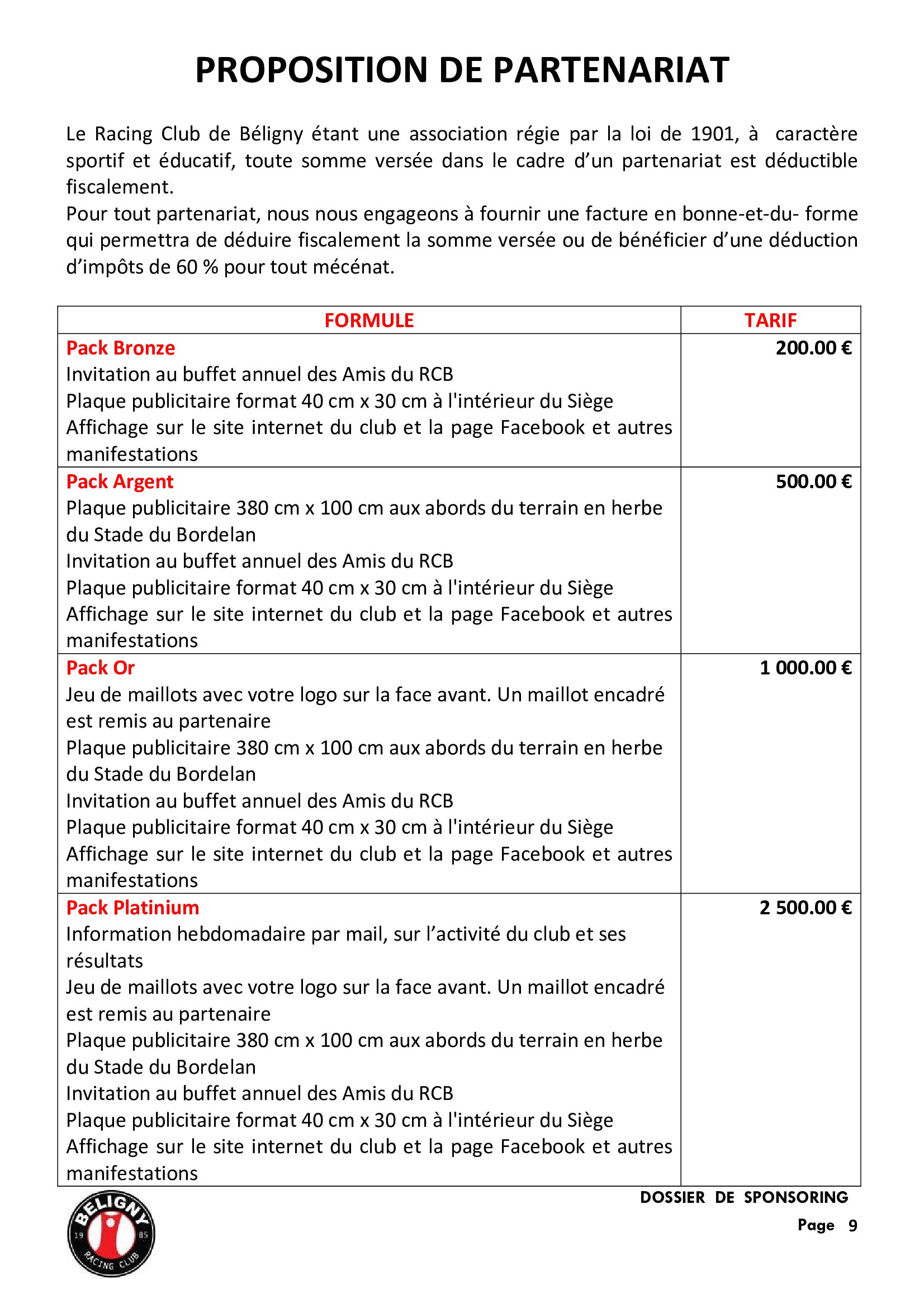 Dossiers de sponsoring - My Partenaire Club