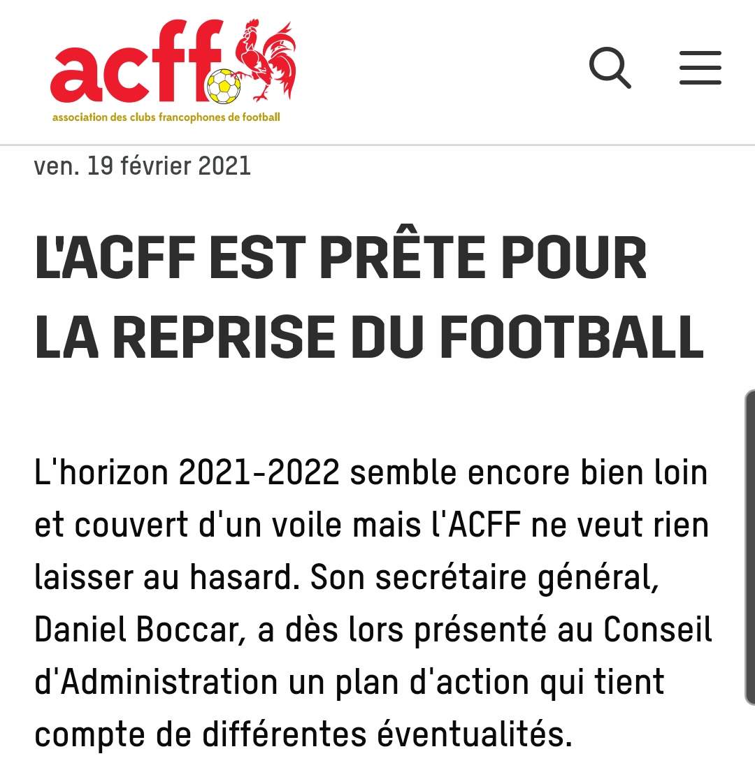 Actualité - ACFF Est Prête Pour Une Reprise Du Football - Club Football ...