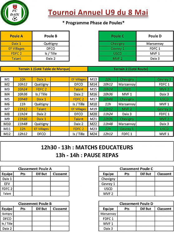 Programme U9 tournoi Football Tournoi U7/U9 Footeo